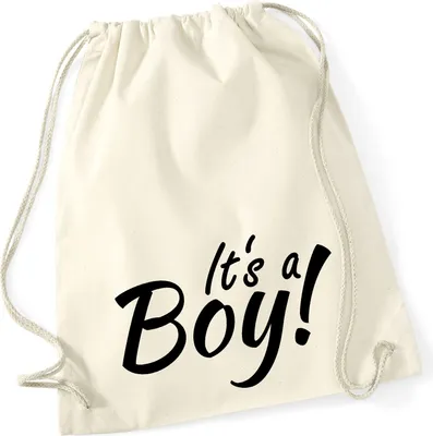 Produktbild von Huuraa Turnbeutel It`s a Boy! Schriftzug 12 Liter Natural Baumwolle Rucksack Geschenkidee