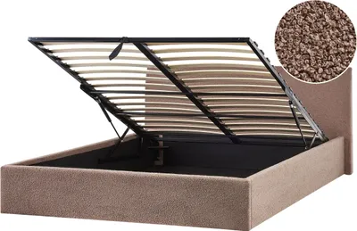 Produktbild von BELIANI Polsterbett Braun Bouclé Bettrahmen mit Lattenrost 180x200 cm Bettkasten Hochklappbar Hohes Kopfteil Modern Skandi Schlafzimmer Doppelbett