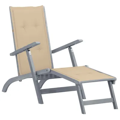 Image de Chaise longue d'extérieur repose-pied et coussin Acacia solide