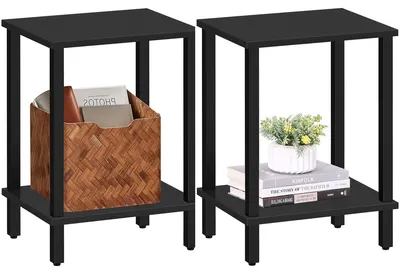 Image de Omgoods - Ensemble de 2 tables d'appoint - Étagère de rangement à 2 niveaux pour petits espaces