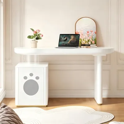 Immagine prodotto di Merax: scrivania, tavolo per computer, tavolo da ufficio, tavolo da lavoro, bordi arrotondati, per studio o camera da letto, 117×50×76 cm, bianco