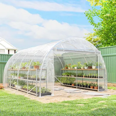 Produktbild von SUGIFT Foliengewächshaus Tunnelgewächshaus PE-Folie verzinkter Stahl, Polytunnel Gewächshaus begehbar, Transparent  |  2 Rolltüren  |  150 gsm  |  395x297x199 cm