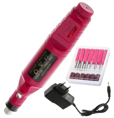 Produktbild von Elektrische Nagelfeile rosa für Maniküre & Pediküre mit 6 Spitzen und Schleifpads