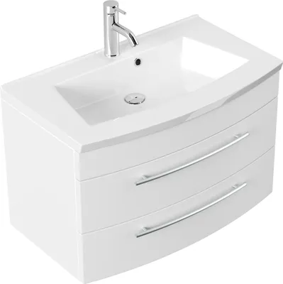Produktbild von Badmöbel Bella 80 mit runder Front SoftClose lackiert weiss matt : Weiss matt Varianten: Weiss matt
