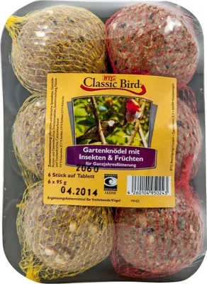 Produktbild von Classic Bird Gartenknödel mit Früchten & Insekten 6 Stück auf Tablett