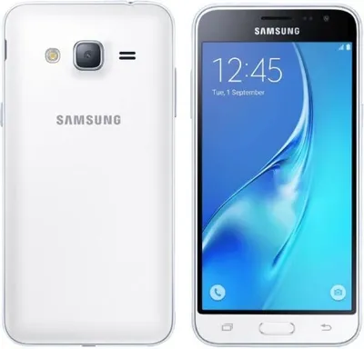 A white Samsung smartphone is shown from the front and back.