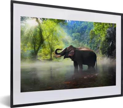 Produktbild von MuchoWow® MuchoWow® Gerahmtes Poster Elefant - Wasser - Natur 40x30 cm - Poster mit zchwarzem Bilderrahmen - Bilderrahmen - Poster im Rahmen