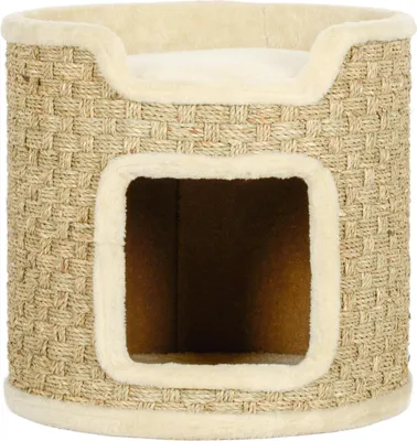 Produktbild von Kratztonne, 37 cm Hoch Katzentonne mit Tür, Kratzbaum mit 2 Ebene, Katzenturm aus Sisal, für Katze bis 5 kg, Khaki