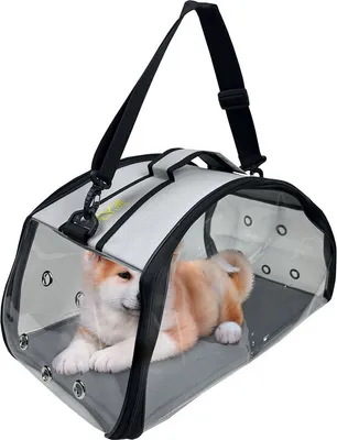 Produktbild von EVE Textile Hunde Katzen Haustier Tragetasche 47x30x30 cm Hellgrau Transparent Umhängetasche Handtasche Faltbar zugelassen von Fluggesellschaften