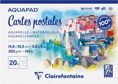 Produktbild von Aquapad Aquarell Postkarten Reisealbum, geleimter Block A6, 10,5x14,8cm, 300g, 20 Blatt