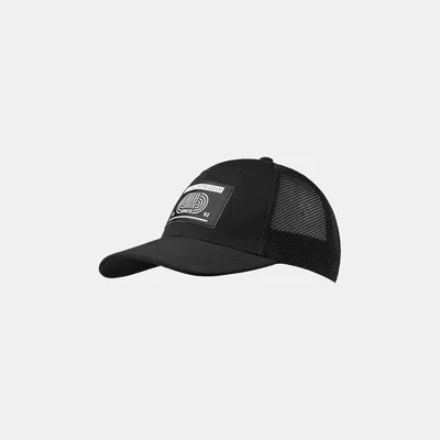 Schwarze Baseball-Mesh-Cap von Mammut mit einem grafischen Logo auf der Vorderseite.