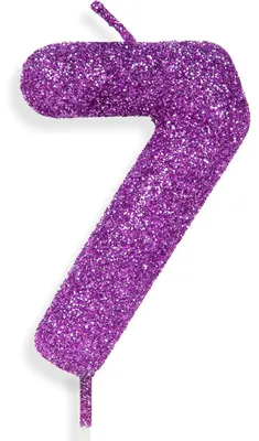 Geburtstagskerze Nummer 7, Glitzer, Lila-Rosa, 10 cm