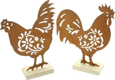 Produktbild von Figur "Huhn & Hahn", 2er Set, Metall, Holz Maße: 14 x 20 cm, 15 x 20 cm
