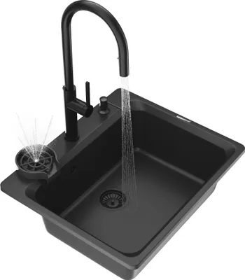Obrázek produktu pro Granitan | Granitový dřez ZANTE - Černý - Velký a hluboký - Automatická myčka - Praktický design