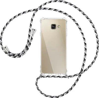 Produktbild von Handykette Backcover-Schutzhülle mit Band (Metall silberfarben) für Samsung Galaxy A5 2016 (SM-A510) - schwarz/grau/weiß