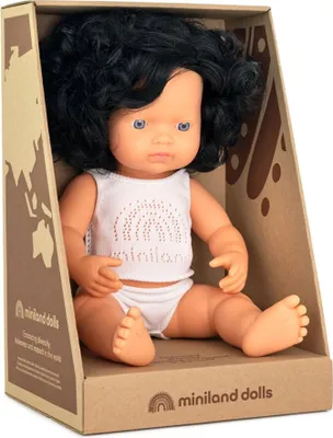 Produktbild von Lernpuppe 38 cm Kaukasisches Mädchen mit schwarzem und gewelltem Haar