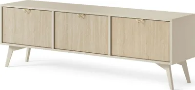 Produktbild von BETTSO TV Schrank 3 geräumige Regale Design für das Wohnzimmer FIRR/RTV158 Sandbeige + Skandi Fischgrätmuster