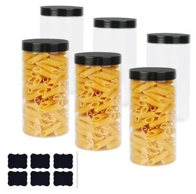 Image de Lot de 6 bocaux de rangement en plastique transparent, de 1000 ml, avec couvercle