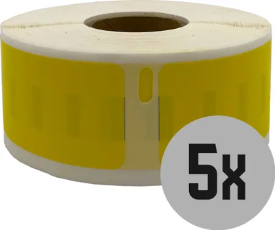Produktbild von DULA Etiketten - Kompatibel mit Dymo Compatible labels - Geel - 11352 - S0722520 - Etiketten voor retouradres - 5 rollen - 25 x 54 mm - 500 labels per rol