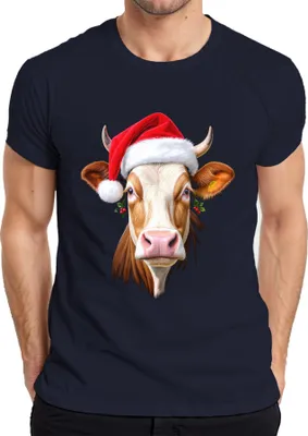 Produktbild von Weihnachtskuh Nikolausmütze Bauernhof Geschenk niedlich lustig Herren T-Shirt, Navy, 3XL