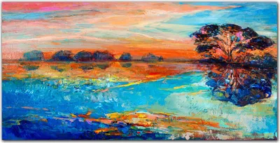 Produktbild von Coloray Bild aus Leinwand 100x50 Leinwand Dekoration - Wasser Baum Sonnenuntergang