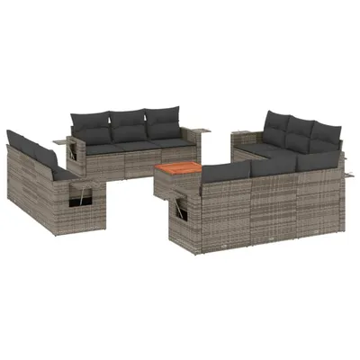 Produktbild von 13-tlg. Garten-Sofagarnitur mit Kissen Grau Poly Rattan