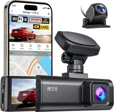 Productafbeelding van 4K Dashcam Auto - Autocamera Voor Achter - Verkeerssituaties Vastleggen - Geïntegreerde Wifi En GPS - 318 Inch Scherm - Zwart
