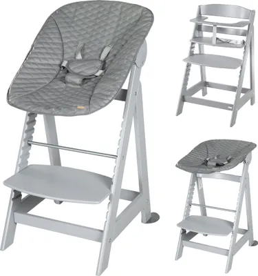 Produktbild von roba Born Up Treppenhochstuhl, Set 2in1, 'Stone gesteppt', Hochstuhl in Taupe mit Liegefunktion, ab Geburt