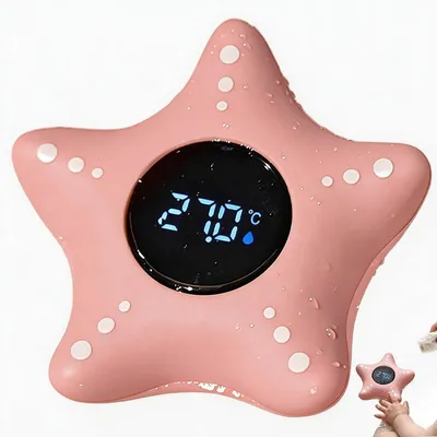 Produktbild von Baby Badethermometer elektronisch, Seestern‑Form digitales Wasserthermometer mit LED‑Farbanzeige, wasserdicht Thermometer für Babys Badewanne