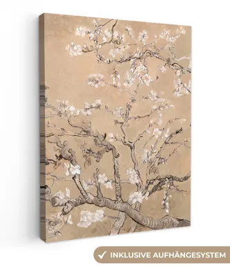 Produktbild von MuchoWow® - Leinwandbilder - Mandelblüte - Kunst - Van Gogh - Beige, Wandbild, Wanddeko Bilder Wohnzimmer, 90x120cm
