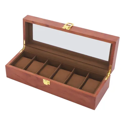 Obrázek produktu pro 6 hodinek Dřevěné hodinky Watch Box Watch Case Vitrína šperky Case s průhledným víkem Display Case Organizátor Skladování displeje Real Wood Jewellery Storage