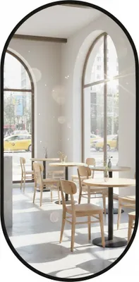 Produktbild von Ovaler Wandspiegel mit Metallrahmen – Badspiegel modern, vertikal & horizontal montierbar – Schwarz, 100 × 50 cm