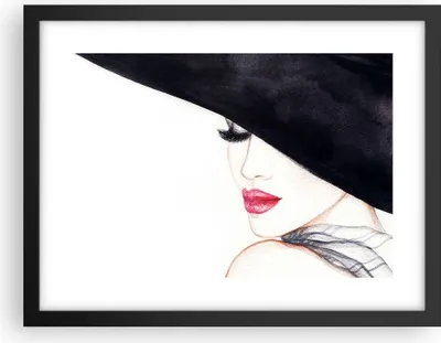Produktbild von Gerahmtes Poster - Schwarzer Rahmen - Frau Lippen Hut Eleganz - 40x30 cm - Wand Bild - Wanddeko - Wandbilder - Wandposter - Bilderrahmen - Bilder - Kunstdruck - Wandbild - P2BAA40x30-2947