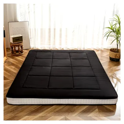 Produktbild von Futonmatratze, gepolsterte japanische Bodenmatratze, Auflage, gesteppt, extra dicke klappbare Schlafmatte, atmungsaktive Bodenliege, als Gästebett, Couch, für Camping (Schwarz, Kingsize)
