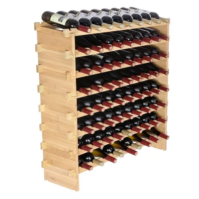 Produktbild von Weinregal-Weinständer für 72 Flaschen - Bambus Flaschenregal - 8 Fächer - Stapelbarer Vintage Weinständer aus Metall für Keller, Bar, Lagerraum usw. - Flaschenhalter-Weinflaschenregal - Tragfähigkeit 80 kg
