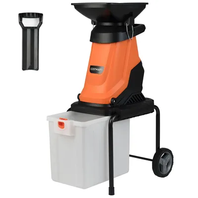 Produktbild von COSTWAY Häcksler Garten 3000 W, Schnittstärke 45mm, Elektro Gartenhäcksler mit Rädern & 50 L Fangbox, kabelgebunden Messerhäcksler, Häcksler Orange