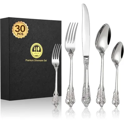 Productafbeelding van Besteekset, 30 delig, roestvrij staal. Zilverkleurige bestekset, 30 delig