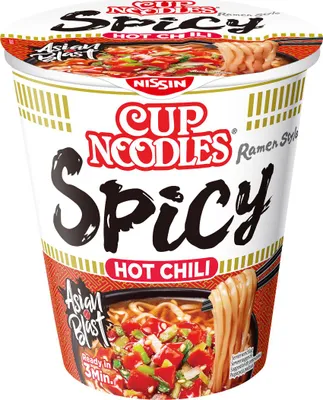 A close-up studio shot of a cup of instant noodles.