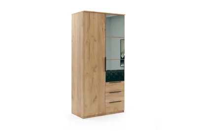 Produktbild von Florencja Kleiderschrank mit Drehtüren, 3 Schubladen und Spiegel - Weiß - 100 x 62 x 215 cm