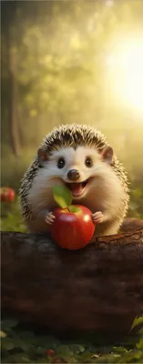 Produktbild von Wallario Poster - Lächelnder Igel mit Apfel, Kunstdruck Größe: 50 x 125 cm