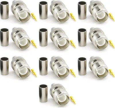 Image de RP-TNC Prise femelle pour RG58 LMR195 RG303 RG141 RG142 RG400 Câble coaxial RF RPTNC Prise à sertir nickelée - Prise TNC (mâle broche) protégée contre l'inversion de polarité - pack de 10