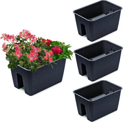 Image de 3x Jardinière 27,2 cm x 39,6 cm Rotin anthracite 13 L balustrade garde-corps