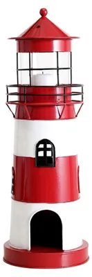 Produktbild von Leuchtturm in rot/weiß gestreift - maritimes Windlicht - in zwei Größen erhältlich - Laterne Kerzenhalter