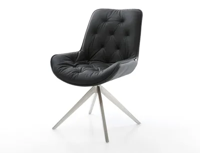 Produktbild von DELIFE Drehstuhl Taimi-Flex Echt-Leder Schwarz Kreuzgestell breit Edelstahl 360° drehbar Wippfunktion