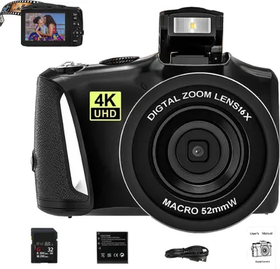 Produktbild von Fine Life Pro 48 Megapixel 4K Ultra HD Digital Kompaktkamera für Einsteiger, kompakte 4K Digital Kompaktkamera mit Akku
