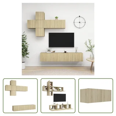 Produktbild von The Living Store 7-tlg. TV-Schrank-Set Sonoma-Eiche Holzwerkstoff