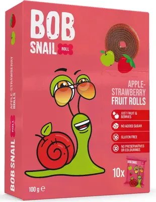 PRZEKĄSKI ROLL JABŁKO - TRUSKAWKA BEZ DODATKU CUKRÓW BEZGLUTENOWE 100 g - BOB SNAIL