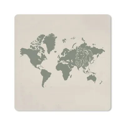 Produktbild von MuchoWow® Mauspad Mousepad Weltkarte - Löwe - Grau 30x30 cm - Mousepads - Maus Mat - Pad - Mausunterlage - Gaming