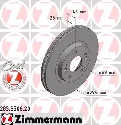 Produktbild von 2x ZIMMERMANN Bremsscheibe 285.3506.20 für HYUNDAI SANTA FÉ I (SM) 46mm 7kg