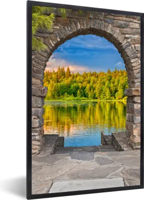 Produktbild von MuchoWow® Gerahmtes Poster Bäume - Wald - Wasser - Aussicht 60x90 cm - Poster mit Schwarzem Bilderrahmen Wandposter Rahmen Foto Bilder - Kunst